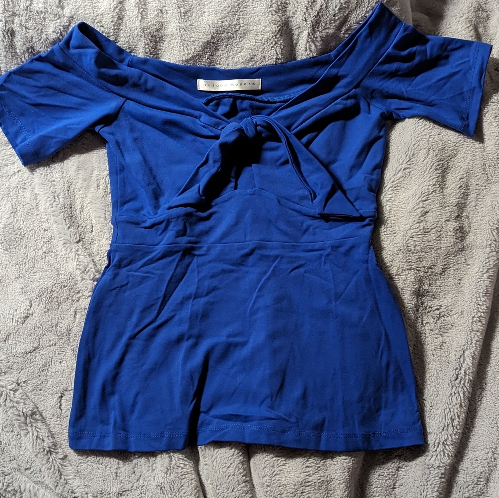 NWOT Susana Monica Blue Short Sleeve Top Small Off Shoulder